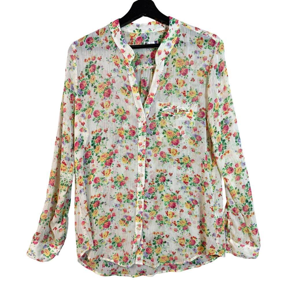 Kut from the Kloth White Floral Button-Up Blouse